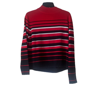 croft and barrow Red and Black Striped women’s turtle neck cozy Sweater